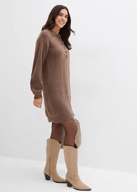 Robe courte en maille avec encolure boutonnée, bonprix