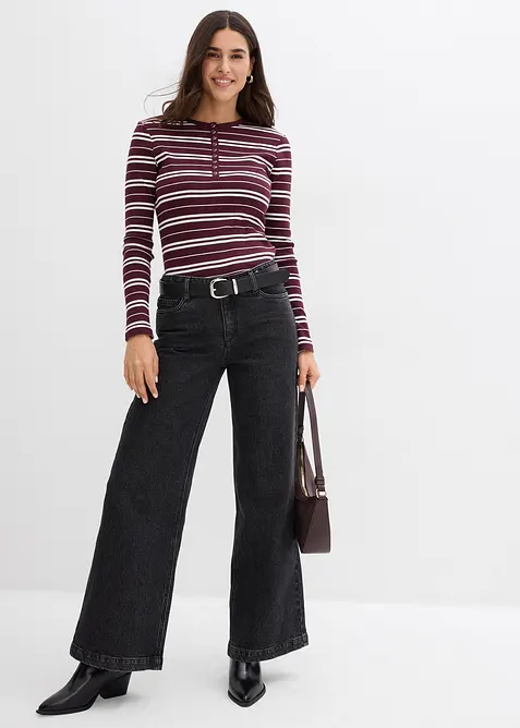 T-shirt manches longues en coton côtelé extensible, bonprix