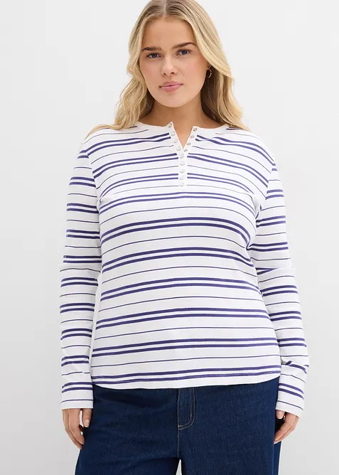 T-shirt manches longues en coton c&ocirc;tel&eacute; extensible, bonprix
