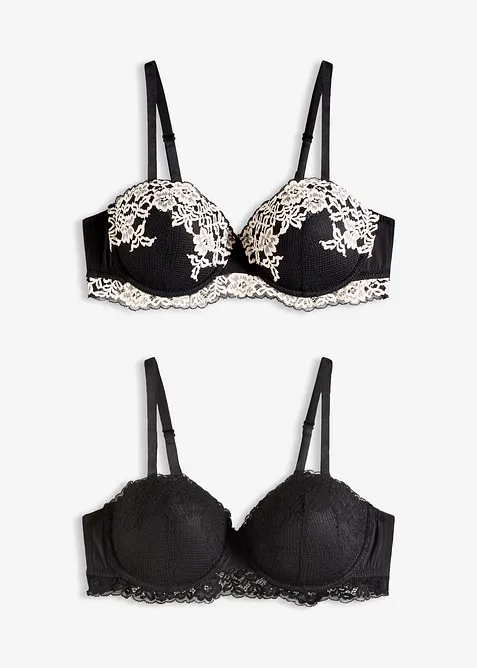 Lot de 2 soutiens-gorge balconnet avec dentelle bicolore, bonprix