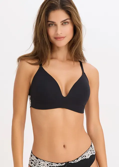 Soutien-gorge à coques sans armatures, coton et dentelle, bonprix