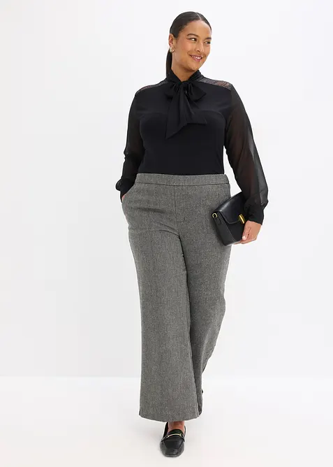 T-shirt manches longues avec dentelle et col lavallière, bonprix