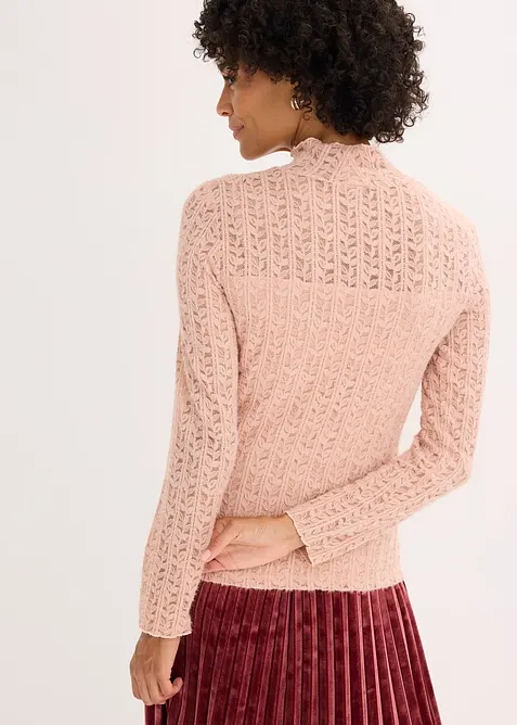 T-shirt col roulé en dentelle, bonprix