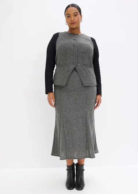 Jupe longue à godets, aspect tweed, bonprix