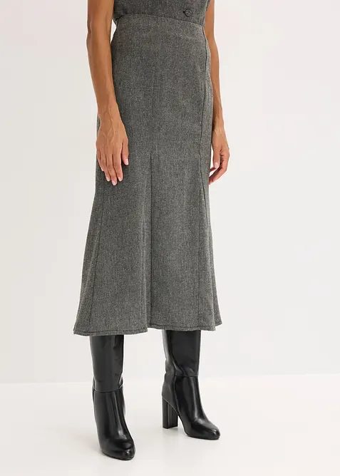 Jupe longue à godets, aspect tweed, bonprix