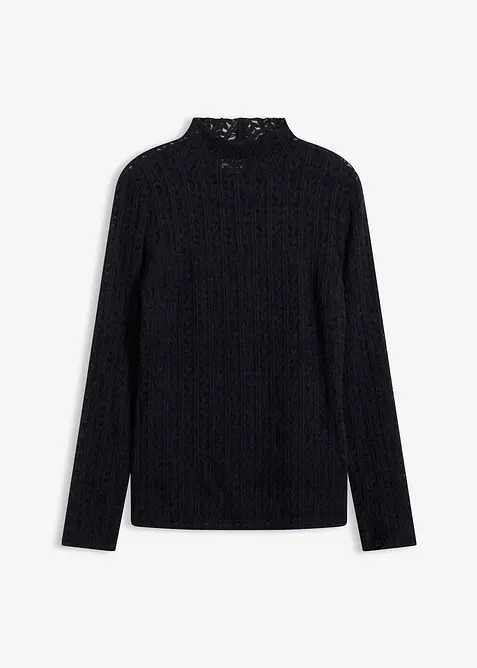 T-shirt col roul&eacute; en dentelle, bonprix