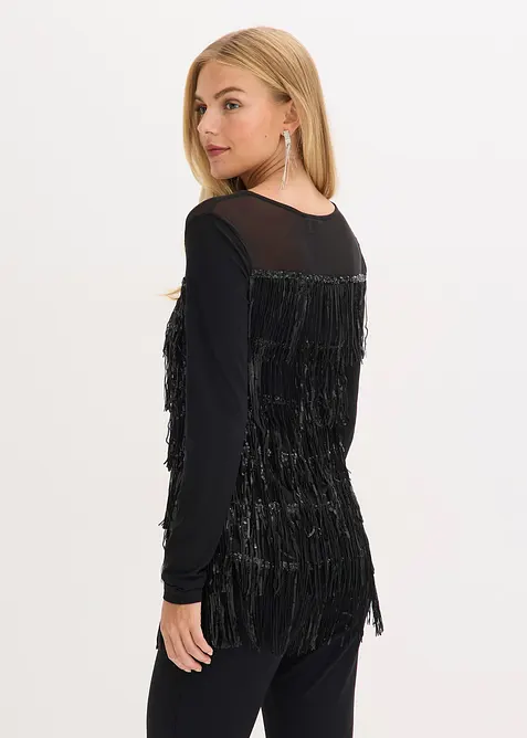 T-shirt manches longues à franges et sequins, bonprix