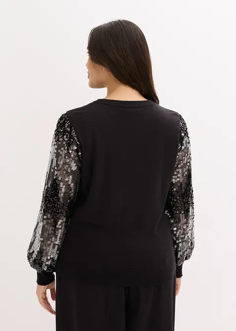 Pull en fine maille avec manches à sequins, bonprix