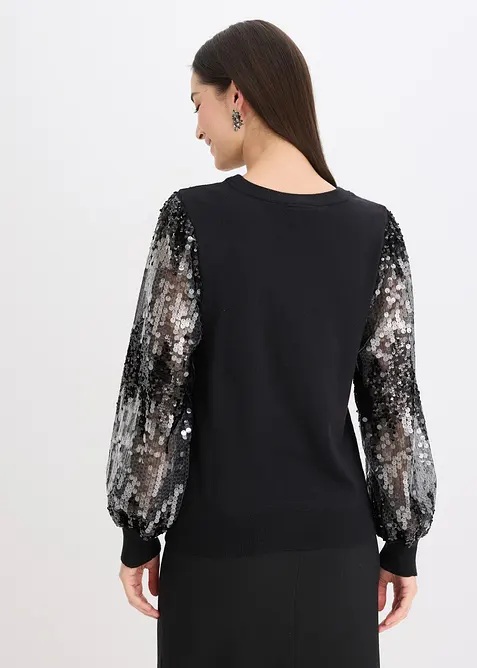 Pull en fine maille avec manches à sequins, bonprix