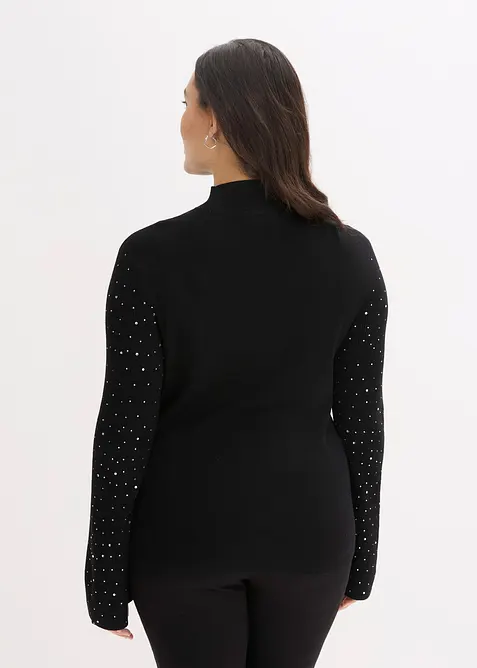Pull en fine maille à manches trompette décorées de strass, bonprix