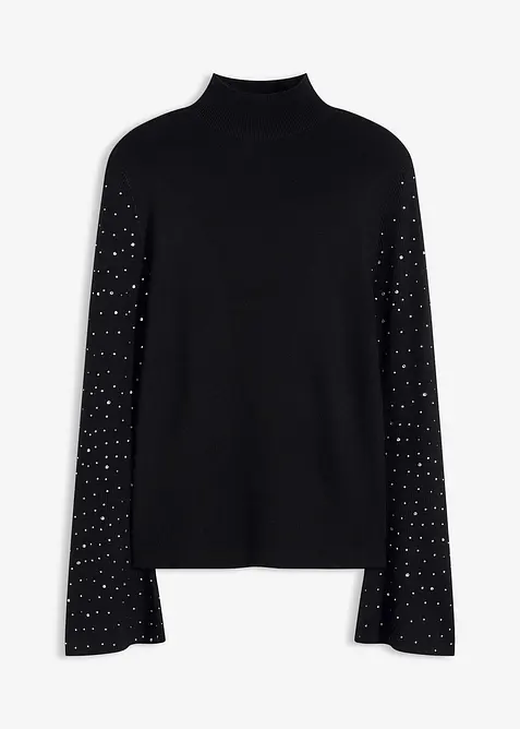 Pull en fine maille à manches trompette décorées de strass, bonprix