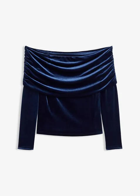 T-shirt à col Bardot en velours doux, bonprix