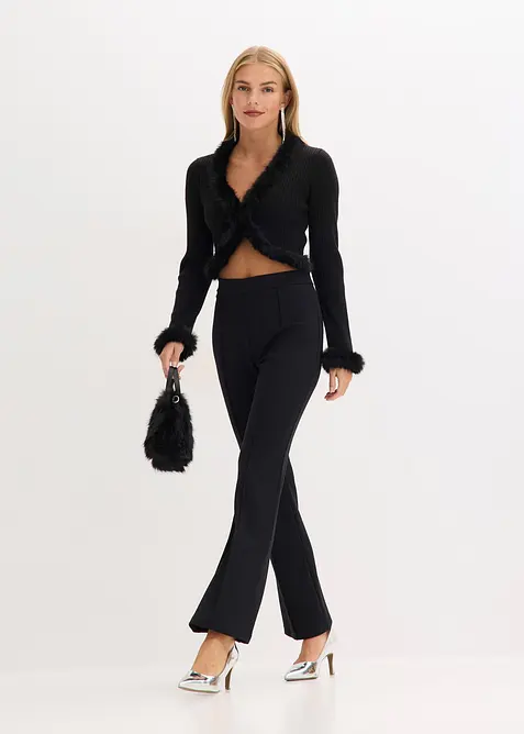 Gilet en maille avec bordures peluche, bonprix