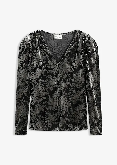 T-shirt manches longues en velours d&eacute;vor&eacute;, bonprix