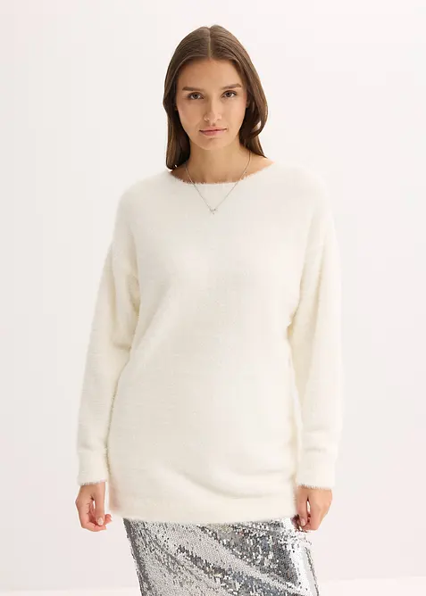 Pull long en maille poilue douce, bonprix