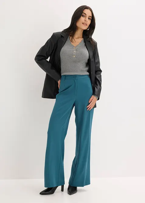 Pantalon large &agrave; pinces et taille &eacute;lastiqu&eacute;e, bonprix