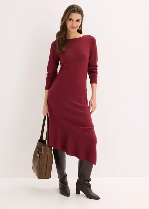 Robe en maille asym&eacute;trique en coton et cachemire, bonprix