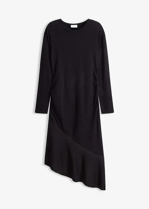 Robe en maille asym&eacute;trique en coton et cachemire, bonprix