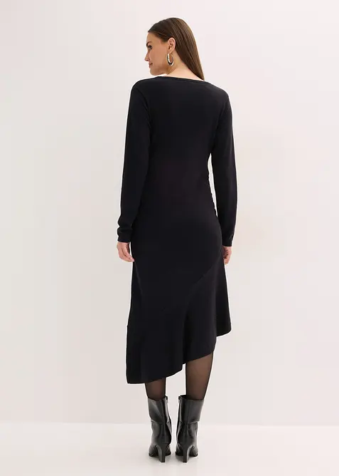 Robe en maille asym&eacute;trique en coton et cachemire, bonprix