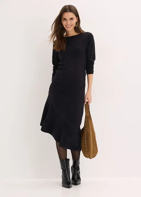 Robe en maille asym&eacute;trique en coton et cachemire, bonprix