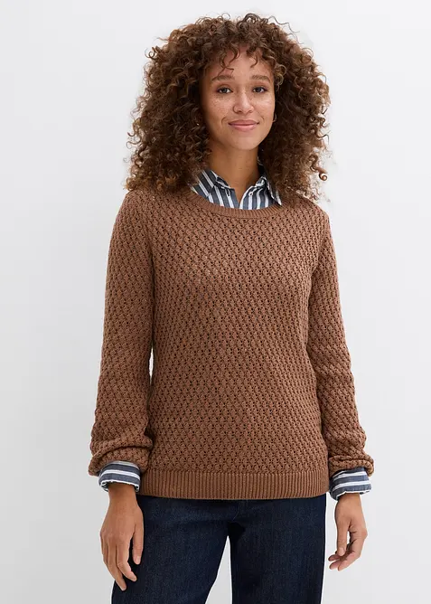 Pull en maille textur&eacute;e de coton m&eacute;lang&eacute;, bonprix