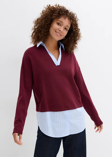 Pull en fine maille empi&egrave;cement chemisier, bonprix