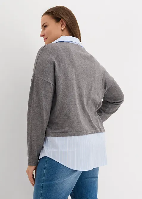 Pull en fine maille empiècement chemisier, bonprix
