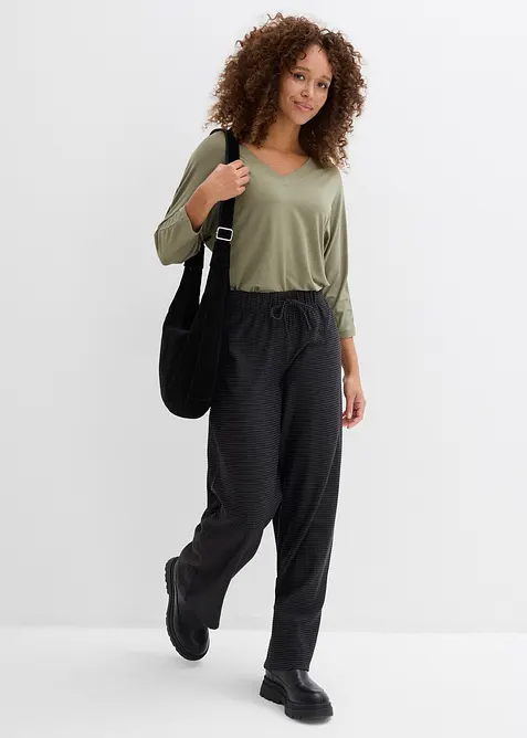 Pantalon en jersey ray&eacute; avec cordon de serrage, coton majoritaire, bonprix