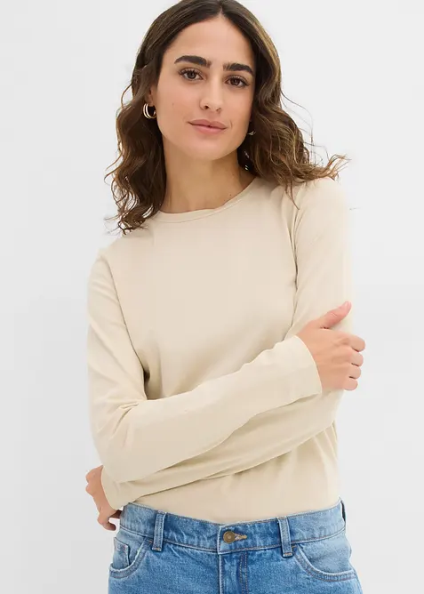 Lot de 2 T-shirts manches longues en coton extensible, bonprix