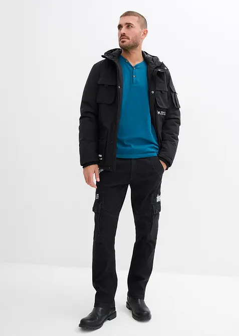 Lot de 2 T-shirts col tunisien manches longues, 100% coton, bonprix