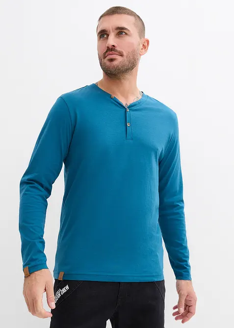 Lot de 2 T-shirts col tunisien manches longues, 100% coton, bonprix