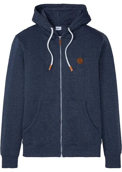 Sweat zippé à capuche et détails enduits, bonprix