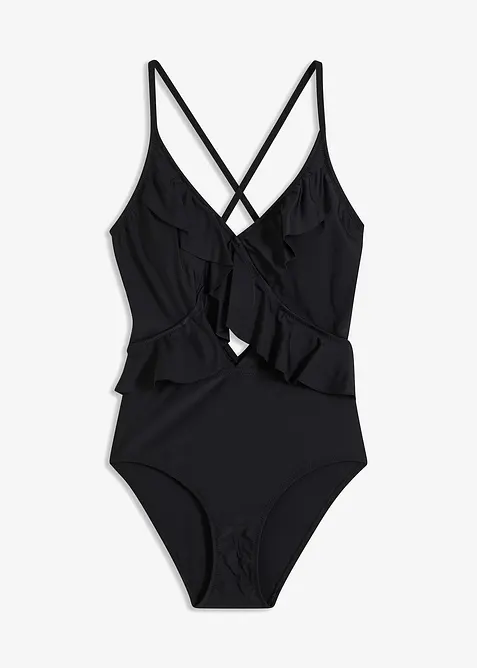 Maillot 1 pièce à découpe et volants, bonprix