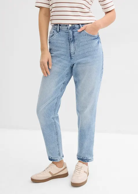 Jean mom taille haute, peu extensible, cropped, bonprix