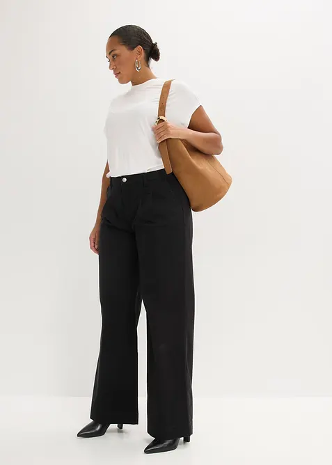 Pantalon large &agrave; pinces avec taille &eacute;lastiqu&eacute;e, bonprix