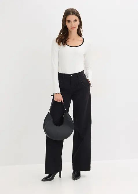 Pantalon large &agrave; pinces avec taille &eacute;lastiqu&eacute;e, bonprix