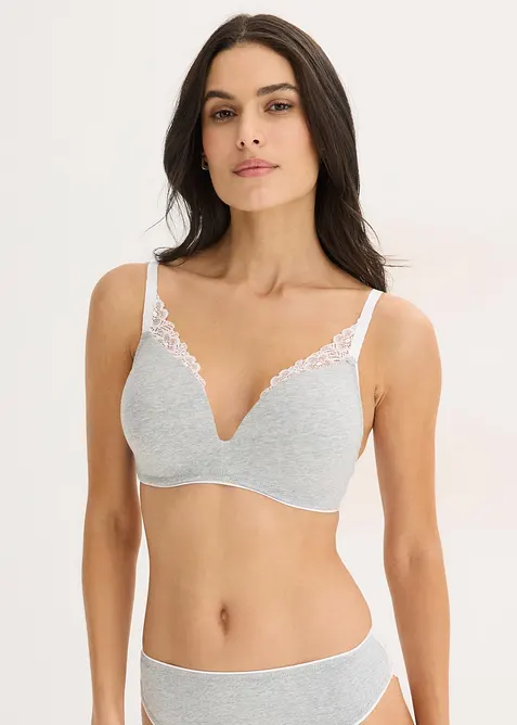 Soutien-gorge &agrave; coques, sans armatures, en coton et dentelle, bonprix