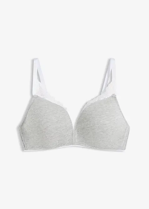Soutien-gorge &agrave; coques, sans armatures, en coton et dentelle, bonprix