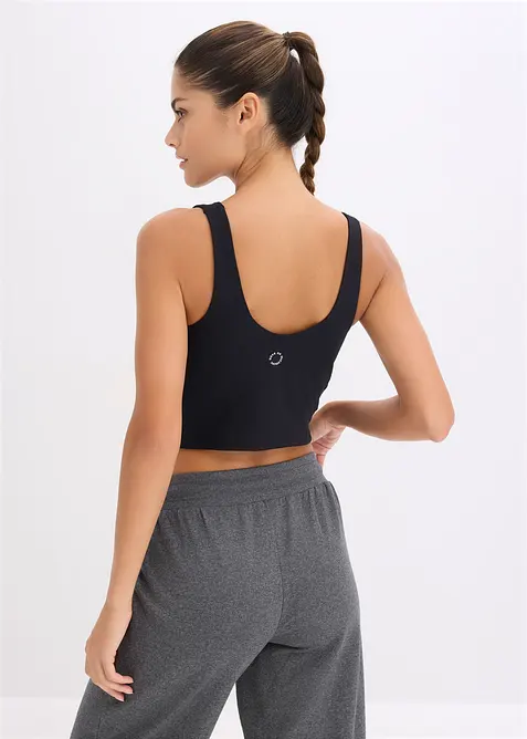 Top de sport avec soutien-gorge int&eacute;gr&eacute;, maintien mod&eacute;r&eacute; et toucher coton, bonprix
