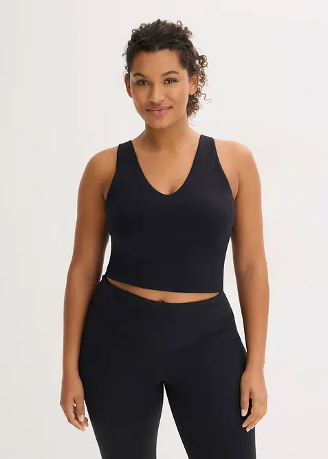 Top de sport avec soutien-gorge int&eacute;gr&eacute;, maintien mod&eacute;r&eacute; et toucher coton, bonprix