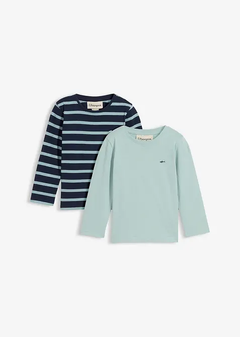 Lot de 2 T-shirts manches longues 100% coton, bonprix