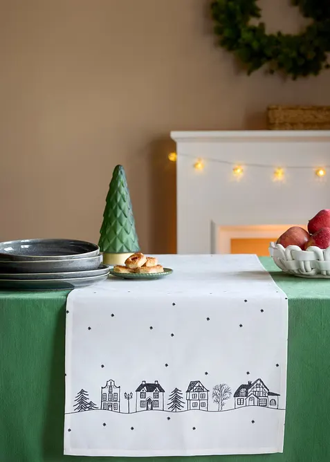 Chemin de table imprimé maisons, déperlant, bonprix