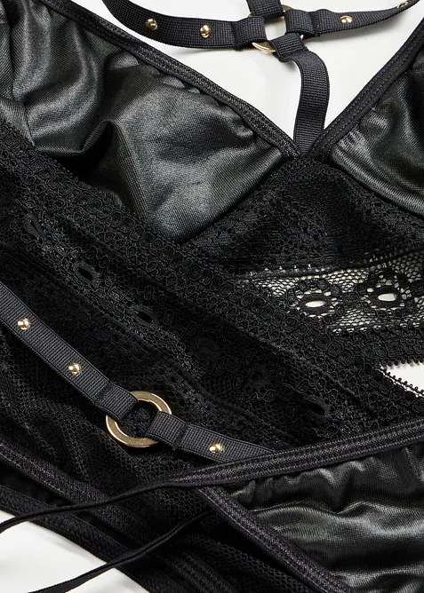 Brassière, string, porte-jarretelles wetlook (ens. 3 pces), bonprix