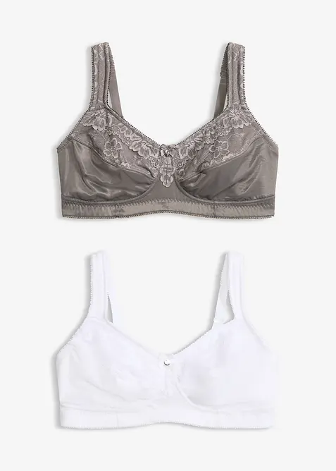 Lot de 2 soutiens-gorge grand maintien sans armatures avec bretelles rembourr&eacute;es, bonprix