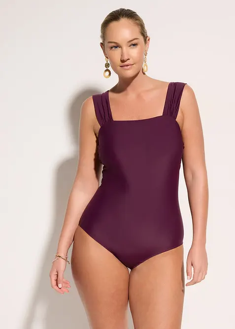 Maillot 1 pi&egrave;ce sculptant &agrave; bretelles larges, maintien mod&eacute;r&eacute;, bonprix