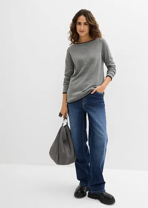 Pull en fine maille de coton m&eacute;lang&eacute;, bonprix