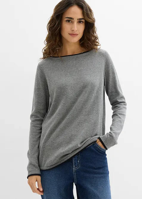 Pull en fine maille de coton m&eacute;lang&eacute;, bonprix