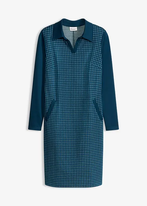 Robe en jacquard &agrave; col contrastant, bonprix