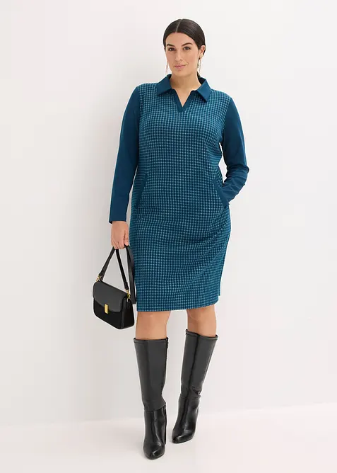 Robe en jacquard &agrave; col contrastant, bonprix