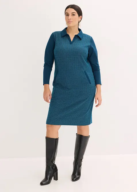 Robe en jacquard &agrave; col contrastant, bonprix